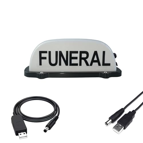 FUNERAL Sign Light for Car,Car Roof FUNERAL Sign Light,No Need To Punch Holes,Waterproof White LED Funeral Sign car roof light (USB Rechargeable)