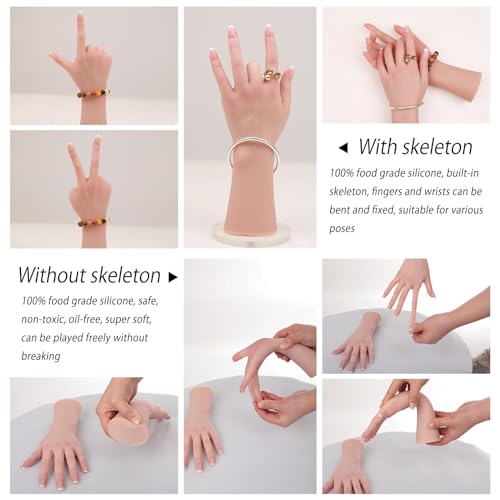 MOTLEYBEAN Realistic Silicone Female Hand Life Size Female Model Hand for Showing Jewelry Pranksters Halloween Props Photography Props (Nude,Left Hand-with Skeleton) by MOTLEYBEAN - Image 2