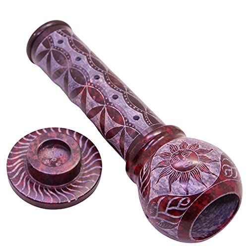 Kc Kullicraft Marble Soapstone Red Incense Stick Holder | Candle Burner | Tea Light Holder - Round Handmade Jaali Carving For Gifting. Decorative Home And Office Decor - (2.5 X 2.5 X 10 Inches) #TOP7
