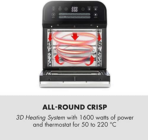 Klarstein AeroVital Cube Hot Air Fryer - Air Fryers, Air Fryer Oven, Low-Fat Frying, 1600W, 12 L Volume, Timer, 13 Programmes and 3 Functions, Digital Display, Heat-Resistant Housing, Black