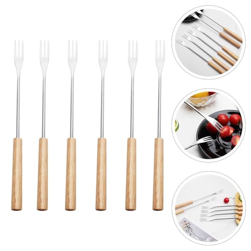 image for Hemoton 6Pcs Stainless Steel Fondue Forks with Wooden Handles, 10.23-I
