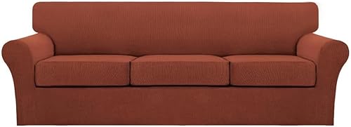 Miniatura 137 de Turquoize Fundas de sofá de 4 piezas para sofá de 3 cojines, funda de sofá suave para perros, fundas de sofá lavables con 3 fundas de cojín Biscotti