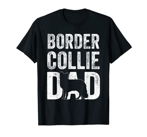 Silhouette de chien rétro Border Collie Dad Papa fête des pères T-Shirt