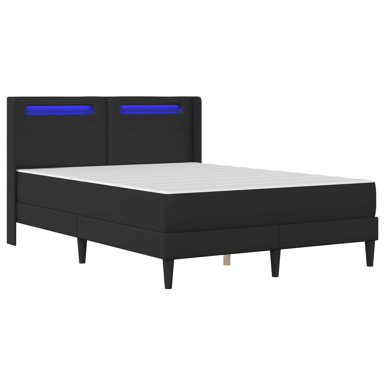 Rama łóżka z materacem, czarna, 160 x 200 cm, sztuczna skóra, stabilny mebel do spania z oświetleniem LED, złącze USB, ergonomiczny materac ze sprężynami kieszeniowymi, stelaż pod materac