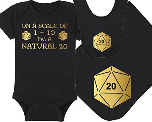 Gaming Baby Onesie - Natural 20, 6-12 Months, Black & Gold