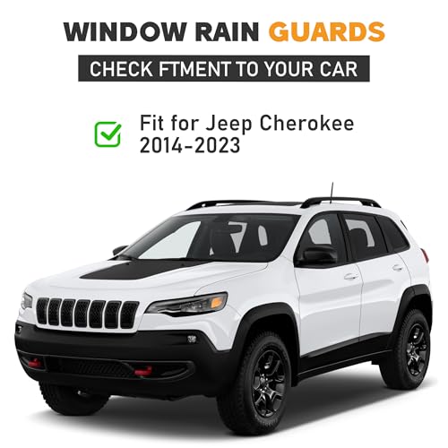 Image of Shatterproof Taped-On Window Deflectors for Jeep Cherokee 2014-2023 with Chrome Trim, Rain Guards, Window Visors for Car, Vent Deflector, 4pcs