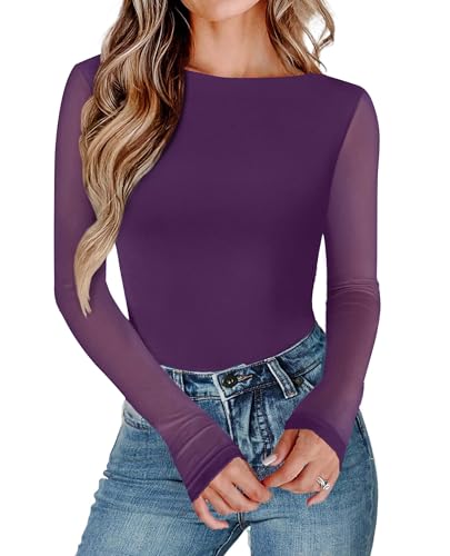 Avidlove Women Long Sleeve Body Suits Mesh Boat Neck Shapewear Bodysuit Crew Neck Leotards Going Out Tops Fall Outfits
