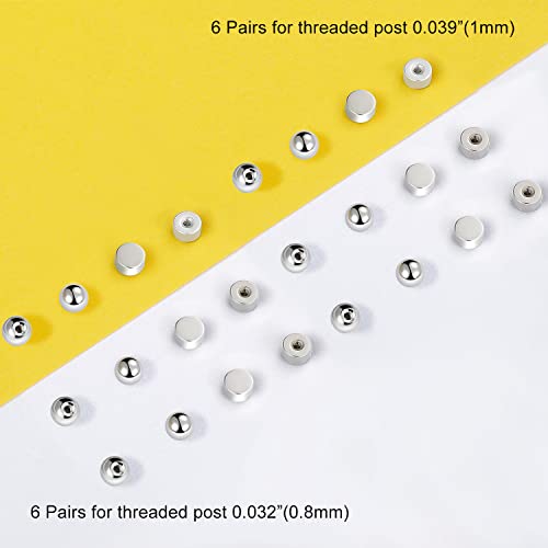 6 Pairs Screw Ball Backs And 6 Pairs Flat Backs Sugical Stainless Steel Earring Backings Replacement Hypoallergenic For 18/20G Threaded Post Screw Studs Earrings（Pack Of 6) #TOP2