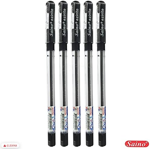 SAINO 5 x 0.6mm Ezirite BLACK Ballpoint Pens Fine Point Tip Smooth Good Writing