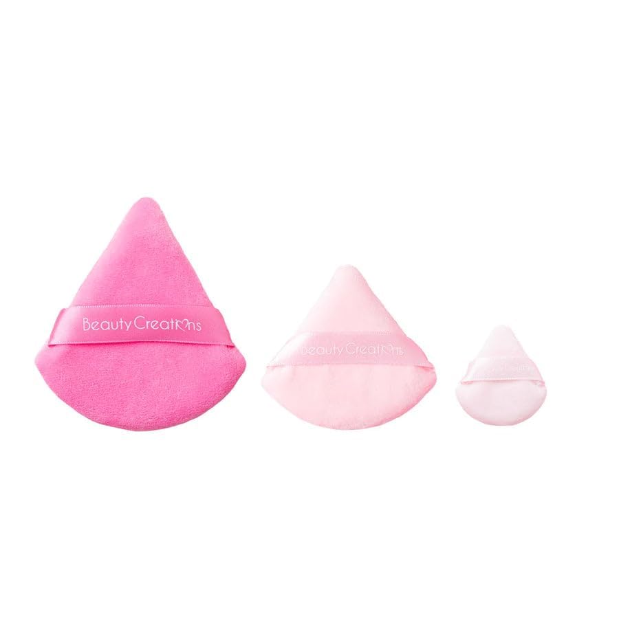 Image of triangle puff, pizza puff makeup Puff The Perfect Trio | 3 Set of Pink triangle puff for Makeup Sponges | for Foundation, Liquid, Cream, Powder, Beauty Gift Set Woman, Girl