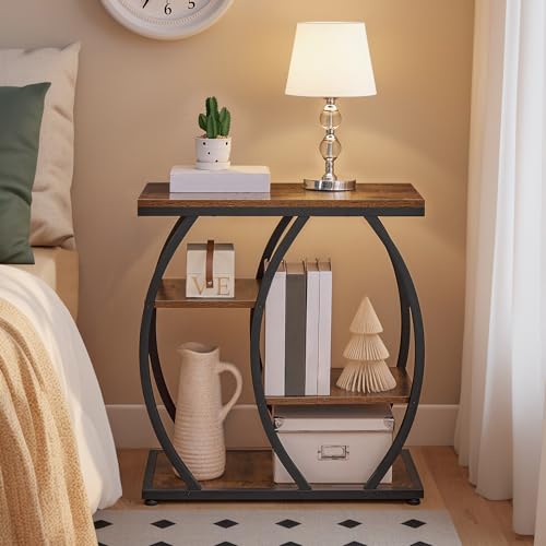 HOOBRO Narrow Side Table, 4-Tier Industrial Style End Table, Sofa Side Table, Bedside Table for Living Room, Bedroom, Office, Small Space, Rustic Brown and Black BF164BZ01 by HOOBRO - Used condition - Image 5