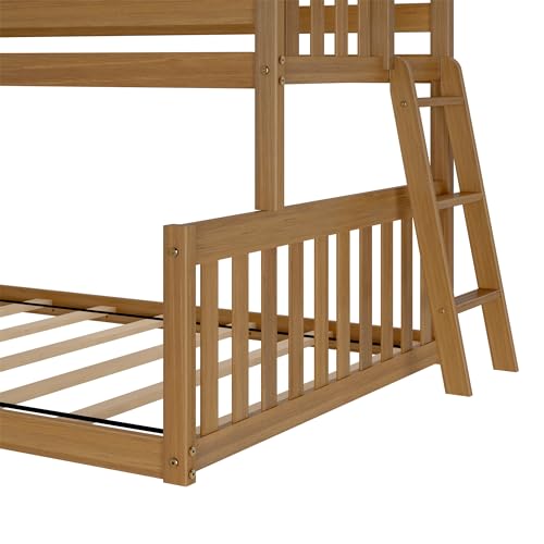 Image of Twin Over Full Low Bunk with Angled Ladder on End, Pecan