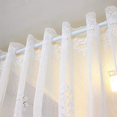 1 Panel Dining Room Rod Pocket White Lace Sheer Curtains Valance 24 Inch Long Scalloped Bottom Kitchen Voile Curtain Cafe Door Curtain Short Curtain Tier Window Treatment Drapes Tulle Room Divider #TOP2