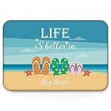 CHARMHOME Outdoor Indoor Welcome Mat 18 x 30 Inches,Non-Slip Backing,Life is Better in Flip Flops Su