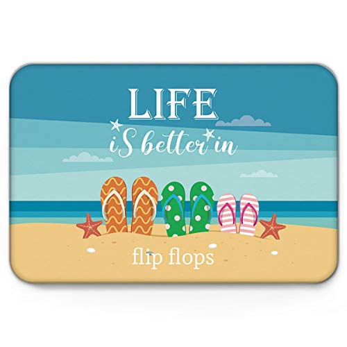 Charmhome Outdoor Indoor Welcome Mat 18 X 30 Inches,Non-Slip Backing,Life Is Better In Flip Flops Summer Beach Theme Floor Mats For Entryway,Front Door,Back Door Rug #TOP19
