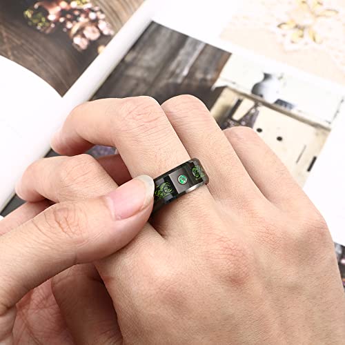 Tungstory 8Mm Celtic Dragon Black Green Tungsten Carbide Engagement Ring With Carbon Fiber Inlay Cz Wedding Band Size 10.5 #TOP4
