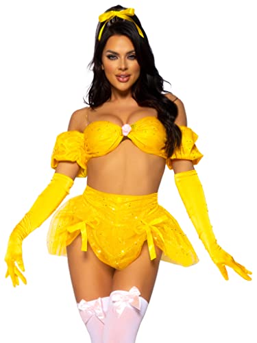 Leg Avenue 4 Pc Fairytale Beauty, Includes Glitter Shimmer Bra Top With Gathered Rosette Center And Puff Sleeves #TOP13