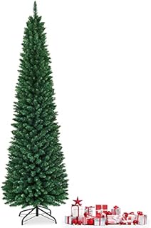 GYMAX 5FT 6FT 7FT 8FT Green Pencil Slim Christmas Tree, Artificial Traditional Xmas Tree, Indoor Outdoor Christmas Decoration (240 cm/8 ft)