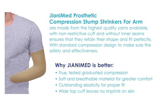 JianiMed Prosthetic Stump Shrinkers for Arm–Below Elbow - Long, Compression, Healthcare, Amputee arm Sleeve, 20-30, Elastic, Taiwan Excellence L