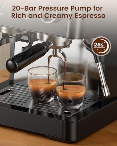 Kismile 20-Bar Espresso Coffee Machine with Built-in Grinder,Fast Heating System, Powerful Steam Wand for Silky Milk Foam, Large Removable Water Tank & Hot Water Function, Black - 4