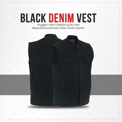 Hugger Men’s Black Denim Motorcycle Vests Bikers Club Vest with Concealed Carry Pockets & Hidden Zipper4