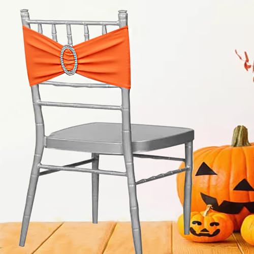 Gankar 50 pcs Spandex Orange Chair Sashes for Wedding Reception, Stretch Chair Bands Bows for Party Banquet Theme Event Decorations (50 Pieces, Orange)