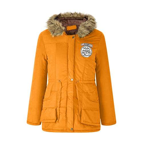 Womens Hooded Warm Coats Winter Windbreaker Warm Ski Trench Jacket Thick Fleece Lined Parka Outwear With Faux Fur Hood #TOP3