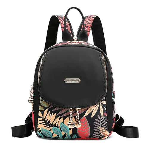 Mochila mujer ligera para viaje y compras con diseño de hojas coloridas