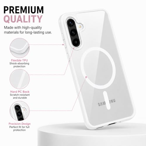 Image of DIZORO Compatible Samsung Galaxy A37 5g Case,Compatible with MagSafe, Non Yellow Military-Grade Drop Protection & Hard PC Back Cover Slim Transparent Anti-Scratch Shockproof Phone Case - White