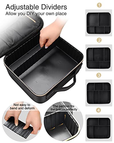 Monstina Makeup Train Cases, Professional Travel Makeup Bag, Portable Organizer Storage Bag For Cosmetics Makeup Brushes Toiletry Travel Accessories Black Small #TOP2