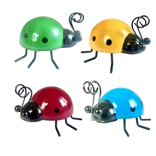 Ioklin 4-Pack Metal Ladybug Wall Decor – Colorful 3D Outdoor Sculptures for Outdoor Wall Art Ornaments for Gardening Gifts, Patio, Yard, Handmade Vintage Weatherproof Steel