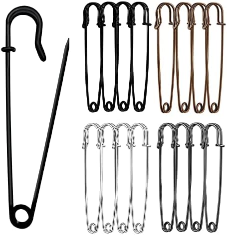 Urmspst Safety Pins (2022 New), 10cm Large Safety Pins Pack of 15 for Clothes Leather Canvas Blankets Crafts Skirts Kilts, Extra Large Safety Pin Heavy Duty Safety Pins (Black)