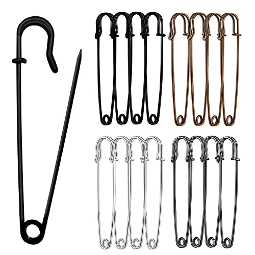 Urmspst Safety Pins (Upgraded), 4' Large Safety Pin Pack of 16 for Clothes Leather Canvas Blankets Crafts Skirts Kilts, Extra Large Heavy Duty Safety Pins (Colorful)