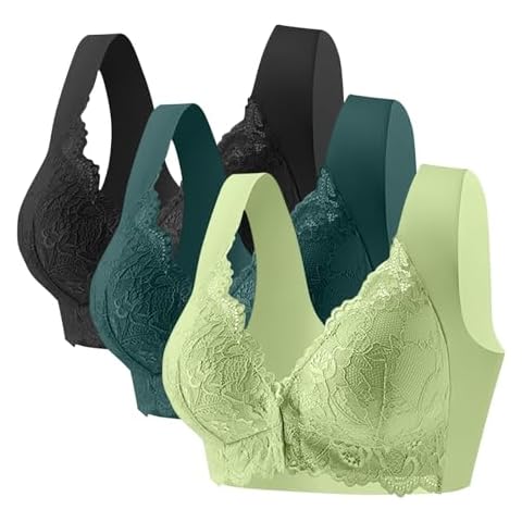 Uwdiohq 3 Pack Bras for Women Front Closure No Underwire Cotton Plus Size Full Coverage Comfortable Lace Bra Sports with Cups Longline Bralettes Minimiser UK 38G Redwear Zip Top Cover