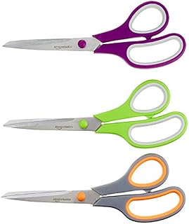 AmazonBasics Multipurpose, Comfort Grip, Titanium Fused, Stainless Steel Office Scissors - Pack of