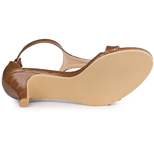 Allegra K Allegra K Women's T Strap Embossed Kitten Brown Heel Sandals 10 M US