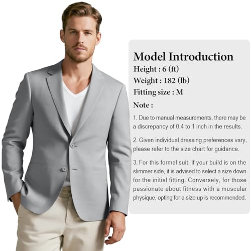 WYWK Men\'s Casual Blazer Slim Fit Suit Jacket for Men Two Button Sports Coats Wedding Prom Party Light Gray