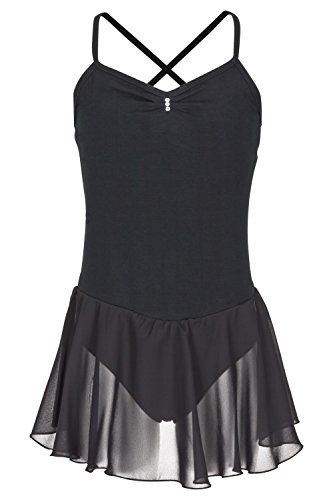 tanzmuster Body da Danza Classica 'Maja' con gonnelino in Chiffon per Bambini in Nero, 152/158 (13-14 Anni)