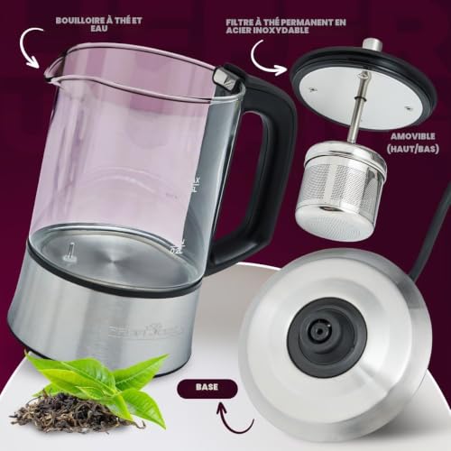PROFI COOK PC-TK 1165 - Bouilloire 2 en 1 - à thé et à l'eau - Commandes Tactiles - 1100 Watts - Capacité de 0,5 Litres - Couleur Argent