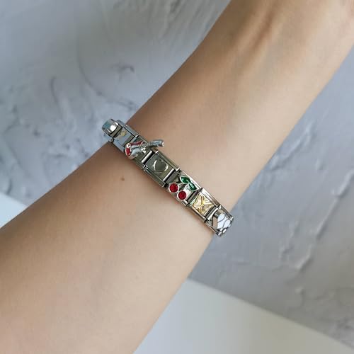 Gracayfr Italian Charm Bracelet Charms Bracelets Links Tool Pack Starter Modular Link 2000S Classic Diy Baseball Bus Juice Cross Butterfly Cherry Guitar Set — view 2
