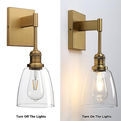Yosoan Modern Vintage Bathroom Wall Sconce, 1-Light Industrial Fixture Light Indoor Vanity Lighting Hardwired with Retro Oval Cone Clear Glass for Kitchen Bedroom Loft Hallway Mirror Lamp(Antique) by Yosoan - Used condition - Image 5