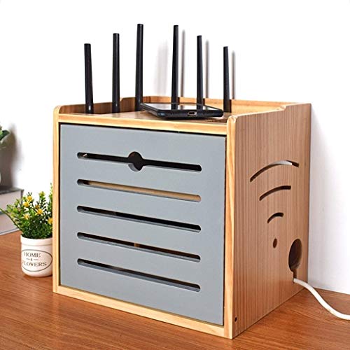 Bigyouzi Wifi Router Storage Box Wall Shelf Solid Wood Power Supply Light Cat Plug Row Hub Board Finishing Desktop Storage Box #TOP1