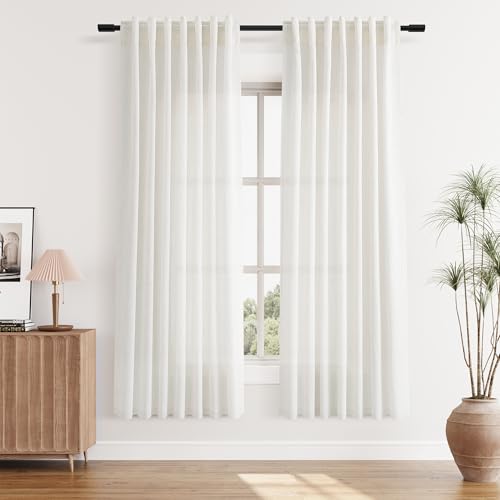 Aersas Linen Curtains 52x72 Inches Long for Living Room, Beige White