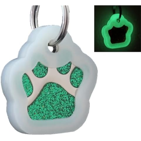 io tags Pet ID Tags, Personalized Dog Tags and Cat Tags, Custom Engraved, Easy to Read, Cute Glitter Paw Pet Tag (Green + Silencer) Cover