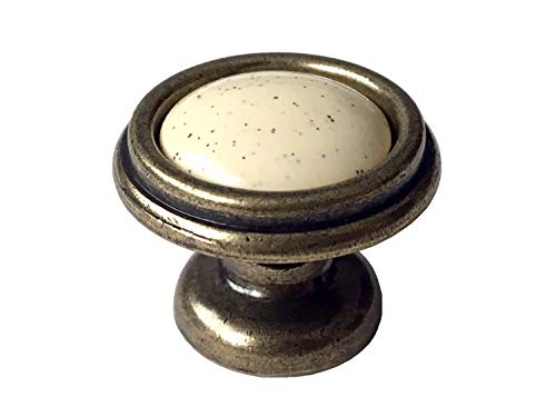 LynnsGraceland Ceramic Drawer Knob Dresser Pull Kitchen Cabinet Knob Cream Antique Bronze (Dia: 1.2" (30 mm))