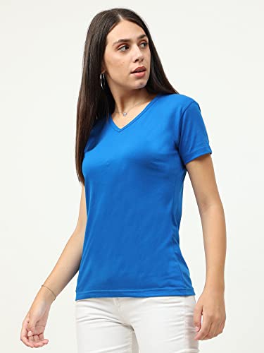 Image of FLEXIMAA Women's Cotton Plain V Neck Half Sleeve T-Shirt