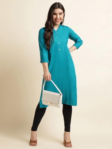Image of Fabclub Women's Rayon Solid Plain Straight Kurti
