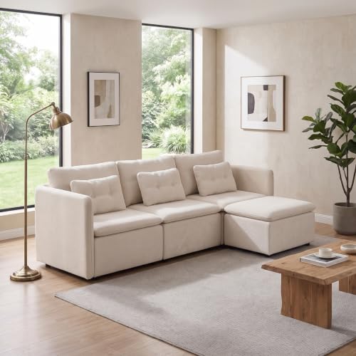 HNY 82.5" Modern L-Shaped Sectional Sofa, Beige