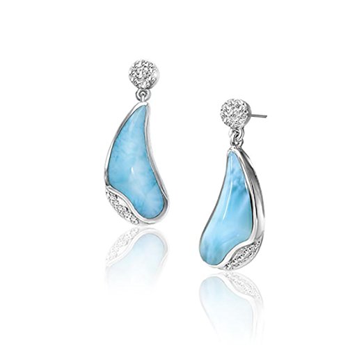 Natural Larimar - The Blue Beauty Of The Caribbean With Sterling Silver Dangle Earrings #TOP4