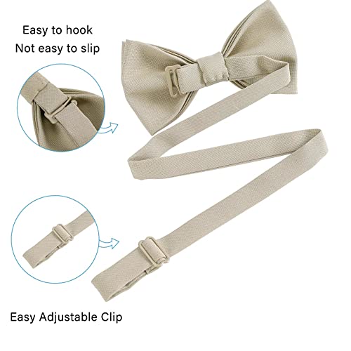 WELROG Klassische gebundene Fliege Kids & Men’Formal Solid Tuxedo Gabardine Einstellbare Fliege Krawatte für Erwachsene & Kinder für Hochzeitsfeier Ausgefallene Plain Bowties （Khaki）